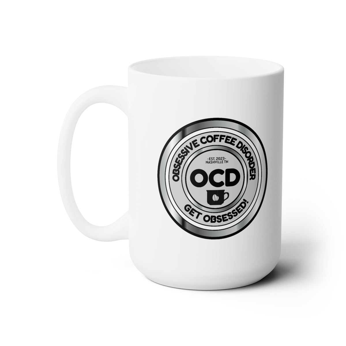 White OCD Logo Ceramic Mug 15oz