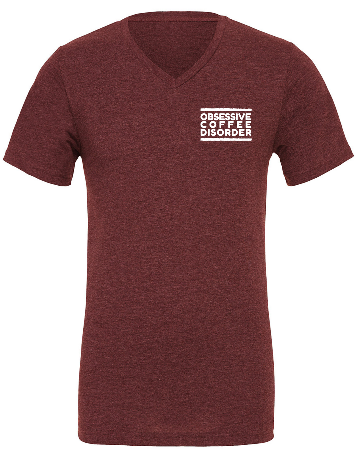 T-shirt, v-neck, cotton-poly, Heather Cardinal