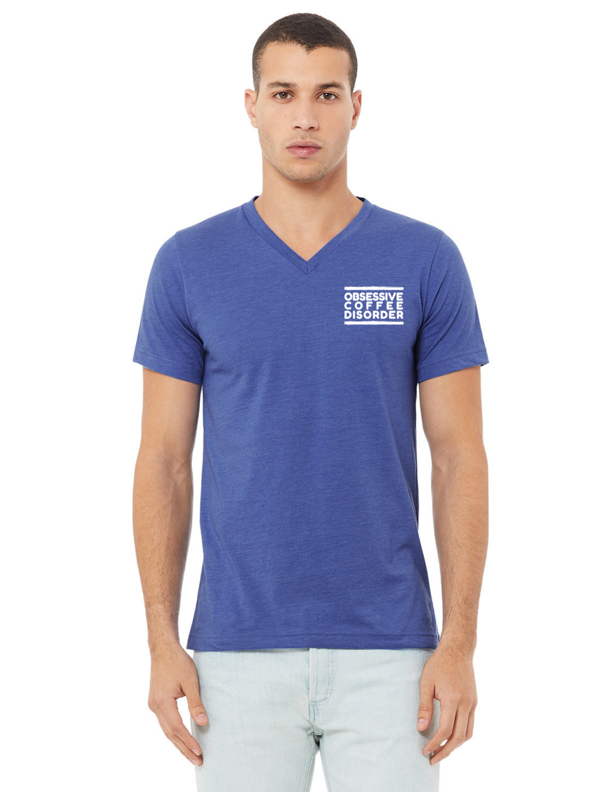 T-shirt, v-neck, cotton-poly, Heather True Royal