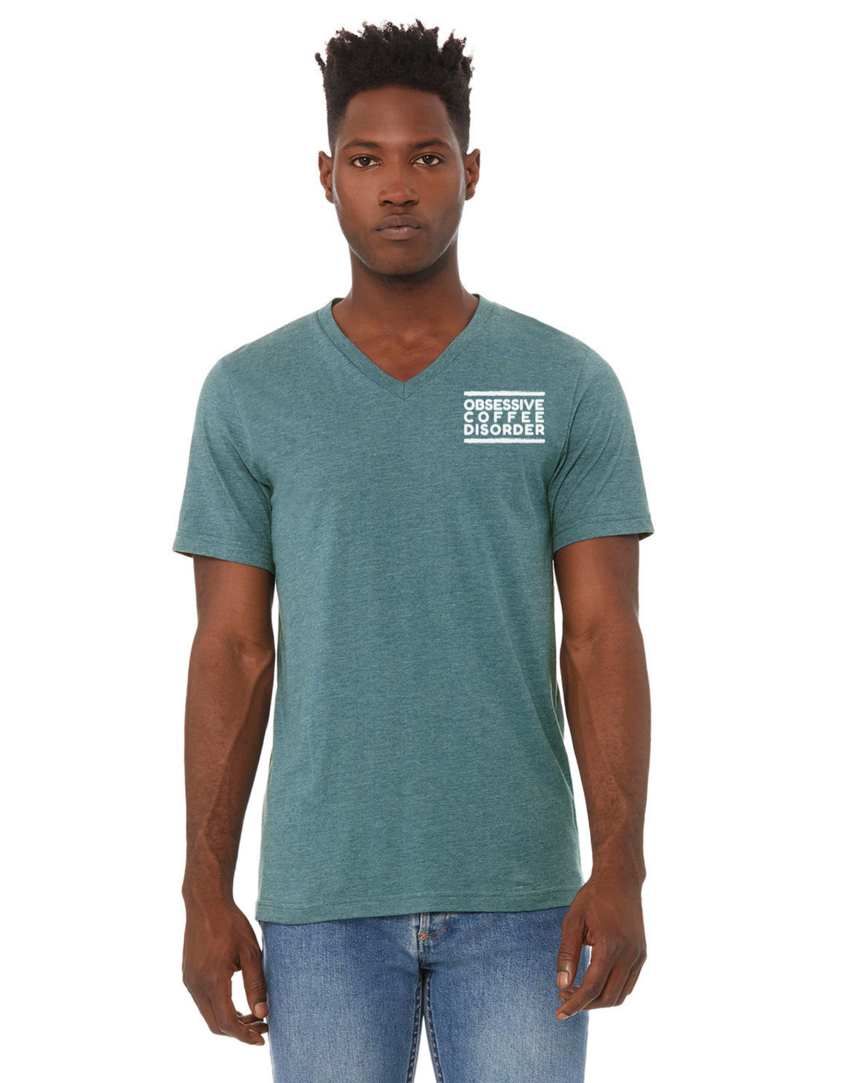 T-shirt, v-neck, cotton-poly, Heather Deep Teal